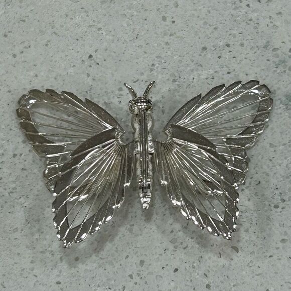 Vintage Monet Butterfly Brooch Pin Silver-tone 1960’s Spinneret Wireworks Signed - Picture 1 of 6